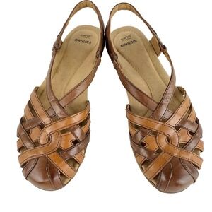 Earth Origins Leather Sandals Women's 8 M Brown Belle Brielle Strappy Shoes Fine